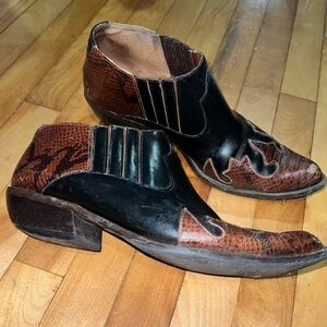 Two-Tone Brown and Black Leather Western Ankle Booties / shoes